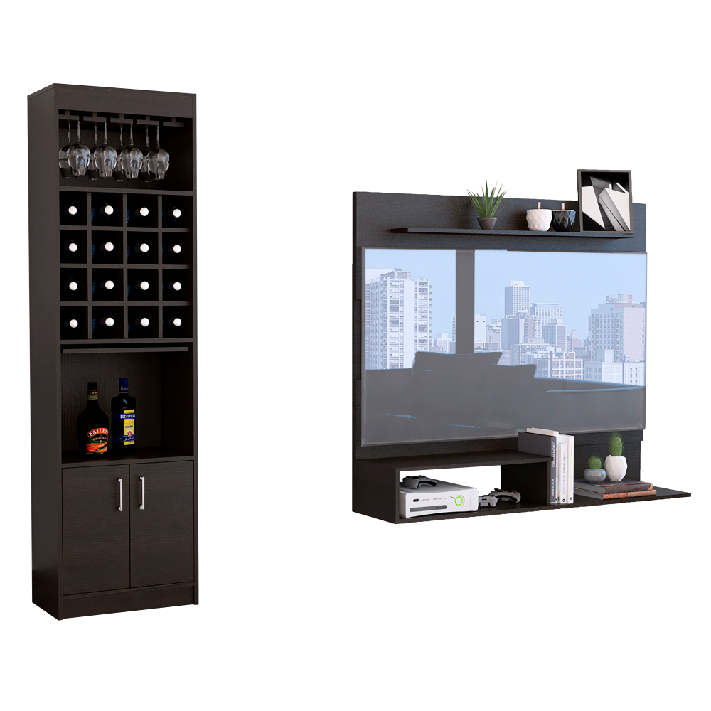 Panel TV + Bar Kava Color Wengue Para Sala De Estar